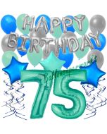 75. Geburtstag Dekorations-Set mit Ballons Happy Birthday Aquamarin, 34 Teile