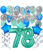 78. Geburtstag Dekorations-Set mit Ballons Happy Birthday Aquamarin, 34 Teile