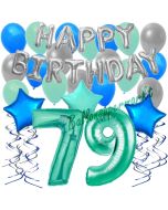 79. Geburtstag Dekorations-Set mit Ballons Happy Birthday Aquamarin, 34 Teile
