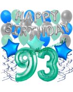 93. Geburtstag Dekorations-Set mit Ballons Happy Birthday Aquamarin, 34 Teile