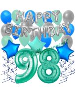 98. Geburtstag Dekorations-Set mit Ballons Happy Birthday Aquamarin, 34 Teile