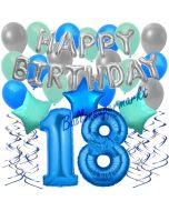 18. Geburtstag Dekorations-Set mit Ballons Happy Birthday Blue, 34 Teile