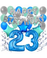 23. Geburtstag Dekorations-Set mit Ballons Happy Birthday Blue, 34 Teile