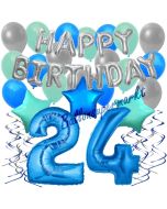 24. Geburtstag Dekorations-Set mit Ballons Happy Birthday Blue, 34 Teile