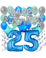 25. Geburtstag Dekorations-Set mit Ballons Happy Birthday Blue, 34 Teile