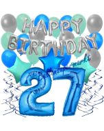 27. Geburtstag Dekorations-Set mit Ballons Happy Birthday Blue, 34 Teile