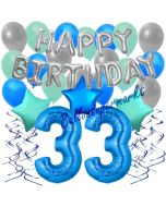 33. Geburtstag Dekorations-Set mit Ballons Happy Birthday Blue, 34 Teile