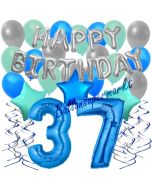 37. Geburtstag Dekorations-Set mit Ballons Happy Birthday Blue, 34 Teile