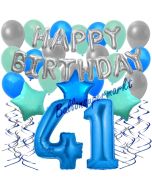 41. Geburtstag Dekorations-Set mit Ballons Happy Birthday Blue, 34 Teile