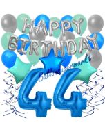 44. Geburtstag Dekorations-Set mit Ballons Happy Birthday Blue, 34 Teile