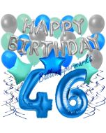 46. Geburtstag Dekorations-Set mit Ballons Happy Birthday Blue, 34 Teile