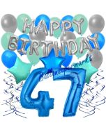 47. Geburtstag Dekorations-Set mit Ballons Happy Birthday Blue, 34 Teile