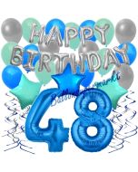 48. Geburtstag Dekorations-Set mit Ballons Happy Birthday Blue, 34 Teile