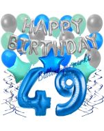 49. Geburtstag Dekorations-Set mit Ballons Happy Birthday Blue, 34 Teile
