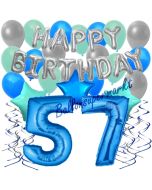 57. Geburtstag Dekorations-Set mit Ballons Happy Birthday Blue, 34 Teile