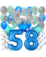 58. Geburtstag Dekorations-Set mit Ballons Happy Birthday Blue, 34 Teile