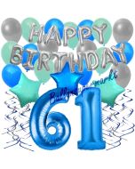 61. Geburtstag Dekorations-Set mit Ballons Happy Birthday Blue, 34 Teile