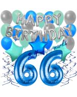 66. Geburtstag Dekorations-Set mit Ballons Happy Birthday Blue, 34 Teile
