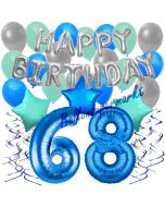 68. Geburtstag Dekorations-Set mit Ballons Happy Birthday Blue, 34 Teile