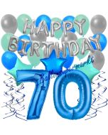 70. Geburtstag Dekorations-Set mit Ballons Happy Birthday Blue, 34 Teile