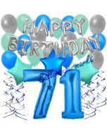 71. Geburtstag Dekorations-Set mit Ballons Happy Birthday Blue, 34 Teile