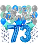 73. Geburtstag Dekorations-Set mit Ballons Happy Birthday Blue, 34 Teile