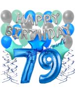 79. Geburtstag Dekorations-Set mit Ballons Happy Birthday Blue, 34 Teile