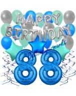 88. Geburtstag Dekorations-Set mit Ballons Happy Birthday Blue, 34 Teile