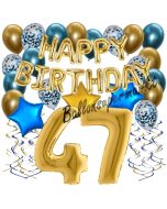 Dekorations-Set mit Ballons zum 47. Geburtstag. Geburtstag, Happy Birthday Chrome Blue & Gold, 34 Teile