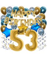 Dekorations-Set mit Ballons zum 53. Geburtstag. Geburtstag, Happy Birthday Chrome Blue & Gold, 34 Teile