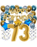 Dekorations-Set mit Ballons zum 73. Geburtstag, Happy Birthday Chrome Blue & Gold, 34 Teile