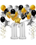 11. Geburtstag Dekorations-Set mit Ballons Happy Birthday Glamour, 34 Teile