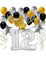 12. Geburtstag Dekorations-Set mit Ballons Happy Birthday Glamour, 34 Teile