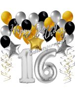 16. Geburtstag Dekorations-Set mit Ballons Happy Birthday Glamour, 34 Teile