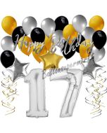 17. Geburtstag Dekorations-Set mit Ballons Happy Birthday Glamour, 34 Teile
