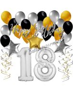 18. Geburtstag Dekorations-Set mit Ballons Happy Birthday Glamour, 34 Teile