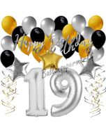 19. Geburtstag Dekorations-Set mit Ballons Happy Birthday Glamour, 34 Teile