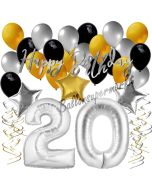 20. Geburtstag Dekorations-Set mit Ballons Happy Birthday Glamour, 34 Teile