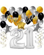 21. Geburtstag Dekorations-Set mit Ballons Happy Birthday Glamour, 34 Teile