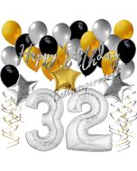 32. Geburtstag Dekorations-Set mit Ballons Happy Birthday Glamour, 34 Teile