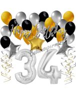34. Geburtstag Dekorations-Set mit Ballons Happy Birthday Glamour, 34 Teile