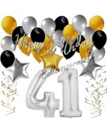 41. Geburtstag Dekorations-Set mit Ballons Happy Birthday Glamour, 34 Teile