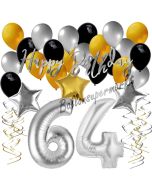 64. Geburtstag Dekorations-Set mit Ballons Happy Birthday Glamour, 34 Teile