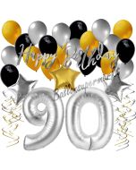 90. Geburtstag Dekorations-Set mit Ballons Happy Birthday Glamour, 34 Teile