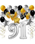 91. Geburtstag Dekorations-Set mit Ballons Happy Birthday Glamour, 34 Teile