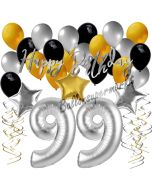 99. Geburtstag Dekorations-Set mit Ballons Happy Birthday Glamour, 34 Teile
