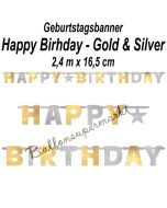 Geburtstagsbanner Happy Birthday Silver & Gold