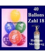 Geburtstagsdekoration, 40 Luftballons Zahlenballons 18, zum 18. Geburtstag mit Helium-Mehrweg