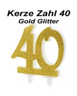 Kerze Gold Glitter, Zahl 40