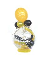 Geschenkballon "Happy Birthday" zum Geburtstag in Schwarz-Gelb